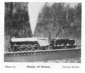L.B.S.C.'s K4 at Calvert Holt's track, "Plenty of Steam". Photo by George Bender, from "The Model Engineer". Thanks to John Baguley.