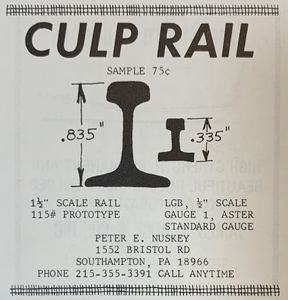 Culp Rail advertisement from Live Steam Magazine, February 1981.