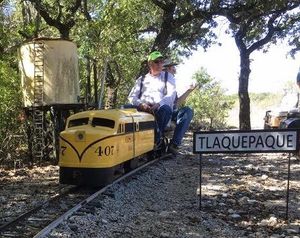 Ed McCamey takes the siding at Tlaqepaque of the Comanche & Indian Gap Railroad, October 2017.