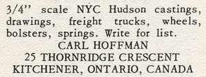Carl Hoffman advertised his 3/4 inch Hudson in "Live Steam Newsletter", September 1966.