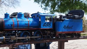 Allen Mogul "Robert" No 486 at the Annetta Valley & Western Railroad, April 2013. Note the old 1 gallon "gas can" oil tank mounted in the tender. Photo by Daris A Nevil.