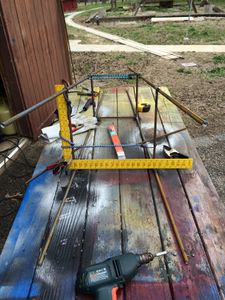 Place the two completed A-Frame supports next to each other. Weld them together with 3/8 inch rebar cut to the appropriate lengths. Make sure the assembly is square before welding.