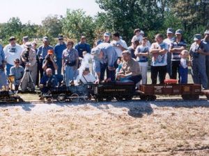 Jim Jackson and his Colorado & Sabine 2-6-0 oil-fired Mogul at the Houston Area Live Steamers.