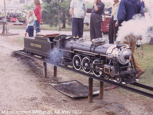 There was a gathering of live steam engines at the plantation of Austin Barr, south of Jonesboro, AR in a community called Whitehall. There was a large loop of track for the beautiful engines to run around. May 1972. Photo by Mike Condren, from http://condrenrails.com/20th-Century-Steam-p2.html
