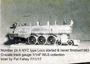 Bill Van Brocklin's No 24, A NYC type Pacific O-scale, 1-1/4 inch gauge started 1983 but never finished.