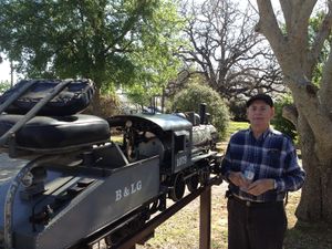 Bob Gray with his 0-6-0 switcher #1079. The locomotive was built by Paul F. Brien in 1970. This photo was taken at the Annetta Valley & Western Railroad Meet, April 2013. Photo by Daris A Nevil.
