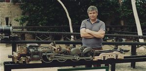 Jim Kreider and the chassis of his Berkshire at Goleta.