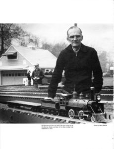 Bill Morewood with his RARITAN at the Spring Steam-up of the New Jersey Live Steamers in 1973. Photo by Henry Wielicki.