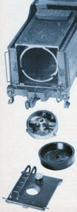 Detail of the pressurized melting tank of a "cold steam" locomotive.