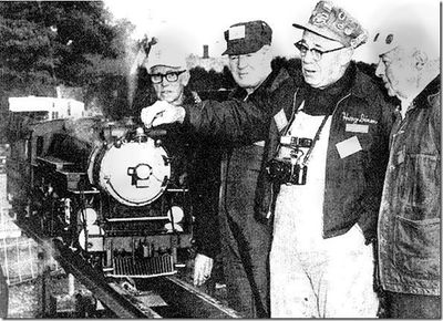 At the 1972 BLS meet At Pioneer Valley Live Steamers in Southwick, Massachusetts is L-R: Barney Barnfather, Jack Kerr (Canada), Harry Dixon & Carl Purinton, all BLS secretaries or former secretaries. Photo provided by Bob Hornsby.