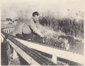 Photo taken at the track of William Michaels of Racine, Wisconsin and shows Walter Ribbeck of Kenosha with his fine 1/2 inch scale Hudson. From The Live Steamer, Jan-Feb 1950.