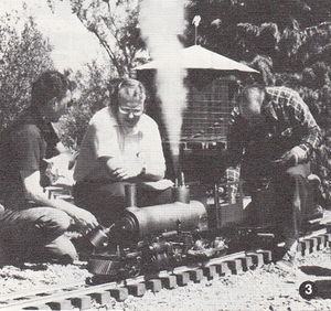 Dick Thomas, Tom Day and John Grant testing first "Baby Consolidation" at Dr. James Marino's track in Saratoga, California.
