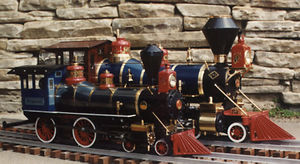 Ron Colonna's two LBSC Virginias. The one in front was the first locomotive built by Ron, and is in 3-1/2 inch gauge. The one in the background was Ron's scratch-built 4-3/4 inch gauge Virginia.