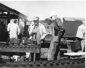 Carl Purinton and Harry Sait inspecing Carl's "Granny" switcher