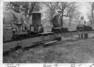 L to R: Marvin Winslow with 2-1/2" gauge Northern, Jim Hewitson with 3-1/2" gauge locomotive, Jack Wood with 5" gauge locomotive. Photo provided by Keith Taylor.