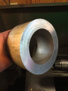 In an effort to save money I decided to cut brakes from a ring of aluminum purchased from McMaster-Carr. The pipe has a 4 inch inside diameter and a 6 inch outside diameter.