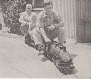 Joe Nelson with his 1 inch 4-4-2. Dick Jackson, Dean of S.C.L.S. on the rear. Circa 1956.