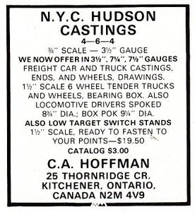 C.A. Hoffman advertisement in Live Steam Magazine, January 1983.